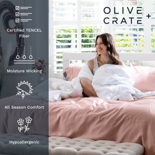 Juego de sabanas King Size de lujo Olive + Crate Luxury Series 100% Tencel Eucalyptus - Juego de 4 piezas de sabanas super suaves y frescas, bolsillo profundo de hasta 18'', sabana ajustable y 2 fundas de almohada, Rosa Palido - Imagen 3