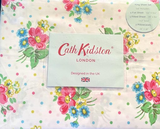 Juego de Sabana CATH KIDSTON de la coleccion de lujo para el hogar de Londres 4 Piezas 200 hilos, estampado de flores Bunches, King (Estandar de EE. UU.), Blanco