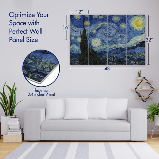 Paneles Acusticos de Arte de Pared PINWELIFE, Paneles Absorbentes a Prueba de Sonido para Hogar/Oficina, Decorativos Absorbentes para Reduccion de Ruido y Eco (48"x32", Van Gogh_The Starry Night) - Imagen 2