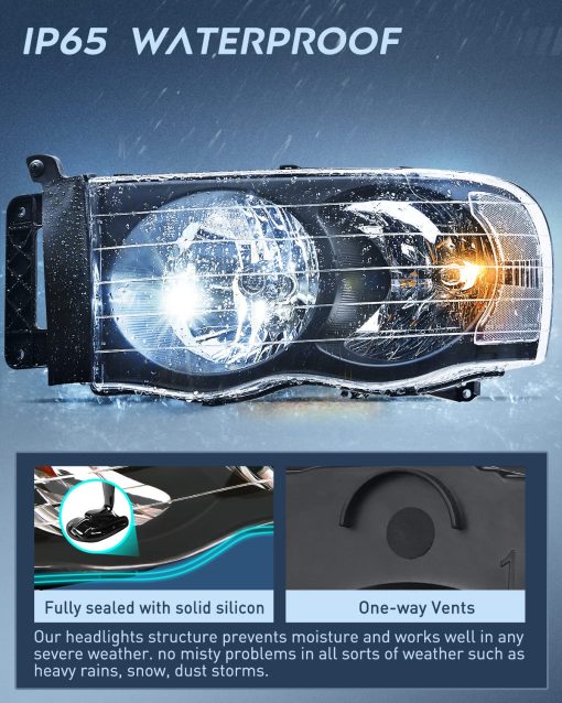 Faros Nilight para 2002 2003 2004 2005 Ram 1500 2500 3500 Camioneta con Carcasa Negra y Reflector Claro, Kit de Repuesto de Conjunto de Faros, Lado del Conductor y del Pasajero, 2 Piezas - Imagen 4