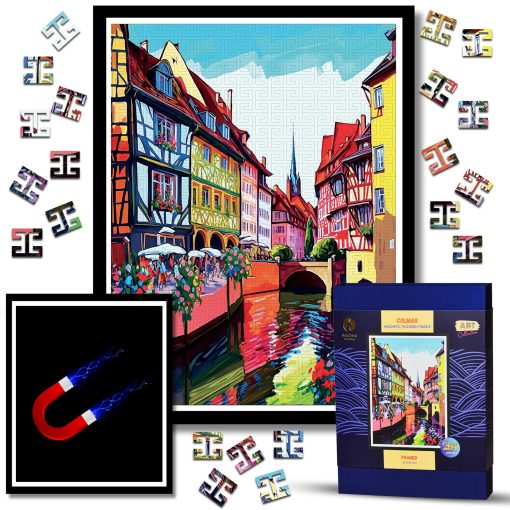 Rompecabezas de Madera Magnetico con Marco para Adultos - Puzzle de Madera de Arte - Rompecabezas de Corte de Madera con Laser - Rompecabezas para Adultos - Decoracion de Arte de Pared Paisajistica - Regalo de Navidad y Cumpleanos (Colmar)