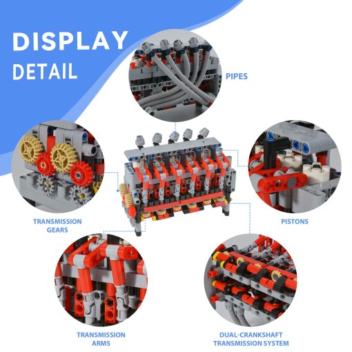Kit de construccion de modelo de motor de 6 cilindros L6 Hobby DIY STEM para ninos y adultos con guia 500+ piezas, juguete de construccion, construye tu propio motor que funciona, motor en miniatura - Imagen 2