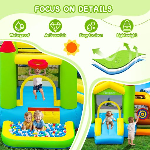 Casa Inflable con Tobogan FBSPORT para Ninos, Castillo Saltarin con Parque de Pelotas, area de Salto y Futbol, Lanzamiento de Sacos de Arena, Disparo de Pelotas, Aro de Baloncesto para Uso Interior y Exterior - Imagen 5