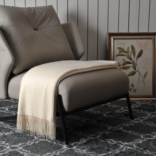 Manta de Lana de Cachemira 100% Pura para Sofa, Diseno Clasico con Caja de Regalo (Blanco Susurro) - Imagen 2