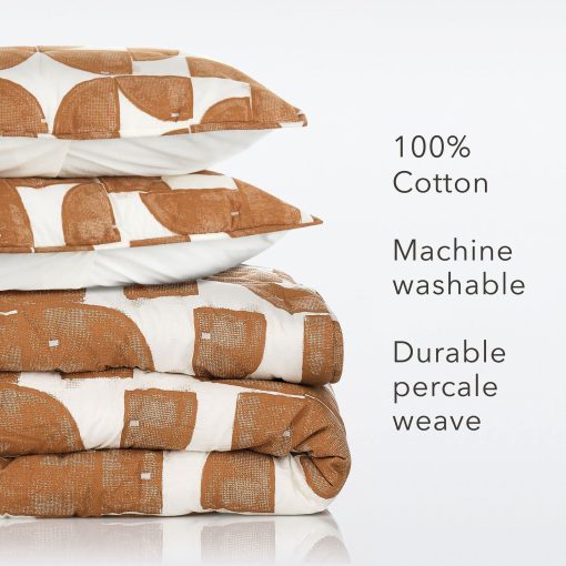Juego de Edredon de Algodon Percale Estampado Shapes Nate Home by Nate Berkus | Ropa de Cama de Lujo Comoda - Tamano King - 1 Cubierta de Edredon/2 Fundas de Almohada, Bronce/Blanco Antiguo - Imagen 5
