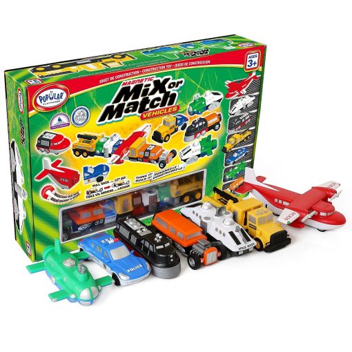 POPULAR PLAYTHINGS Mix or Match Vehicles Green, Juego de Juguetes Magneticos, 21 Piezas