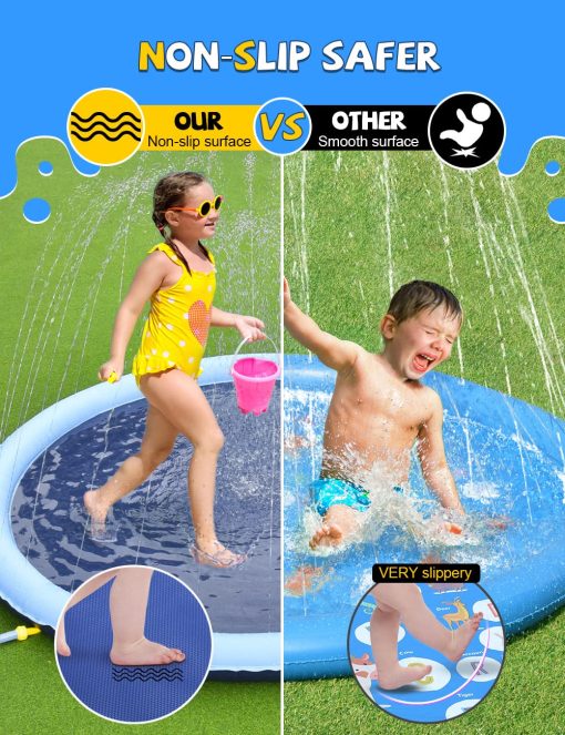 Tapete Antideslizante VISTOP para Ninos y Perros, Espesamiento de la Piscina de Rociadores de Verano Juguetes Acuaticos al Aire Libre - Divertida Alfombra de Juego de Fuente de Patio Trasero para Ninas Ninos o Perro Mascota (77 pulgadas, Azul&Azul) - Imagen 2