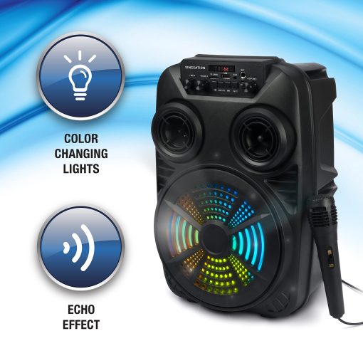 Maquina de Karaoke Singsation, Altavoz de Sonido Dinamico de 8", Altavoz Bluetooth Portatil 5.0 con Microfono, Control Remoto, Show de Luces, Refuerzo de Bajos, USB y Micro SD, AUX y FM para Fiestas - Imagen 5