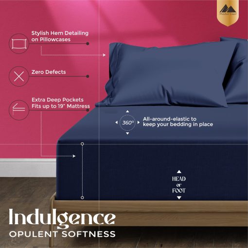 Juego de sabanas Queen Size 100% algodon egipcio Mayfair Linen - 1200 hilos 4 PC Juego de sabanas Queen Size de algodon egipcio, sabana de lujo de algodon egipcio, sabanas de alto hilo, bolsillo profundo de 16" - Azul Marino - Imagen 6