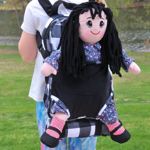 Muneca de trapo de 18" de THE QUEEN'S TREASURES para ninas y ninos con accesorios y mochila a cuadros en blanco y negro americana con saco de dormir - Imagen 9