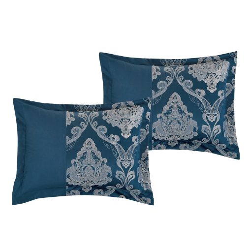 Juego de edredon Daryl Jacquard Azul de 7 piezas, Juego de ropa de cama con medallon - Tamaño Queen - Imagen 3
