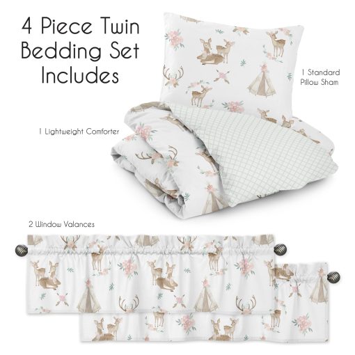 Sweet Jojo Designs Juego de Cama para Ninos con Motivo de Ciervos Florales y Teepee en Acuarela - 4 Piezas - Imagen 5