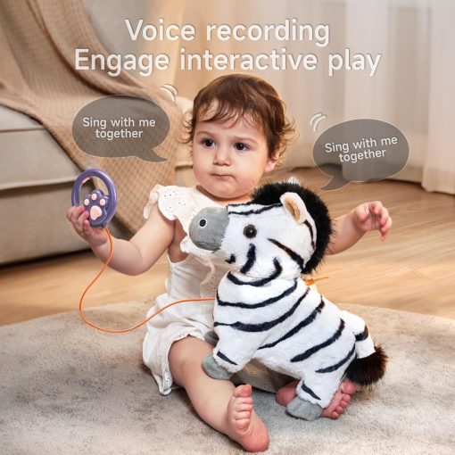 TUMAMA Juguete de Zebra Caminante y Hablador con Correa de Control Remoto, Peluche Electronico Interactivo para Ninos, Camina, Ladra, Canta, Juguete de Zebra Electronico con Control Remoto para Ninos de 3 a 6 anos - Imagen 5