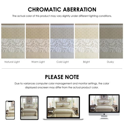 Colcha QuiltEase tamano King extra grande - 120" Lx120 W - Set de cubrecamas de rayas ligero 100% algodon - Colcha reversible estilo casa para cama California King - 3 piezas - Marron/Beige/Blanco - Imagen 6