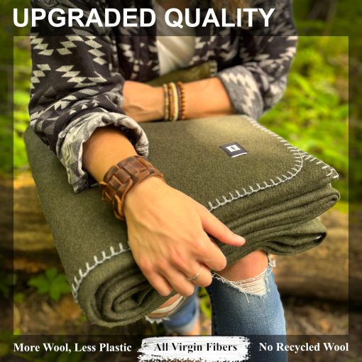 Manta de Lana 100% Virgen EKTOS, 90" x 108", Mejor Ropa de Cama para Campamento, Extra Grande, Lavable (Verde Oliva, Tamano King) - Imagen 3
