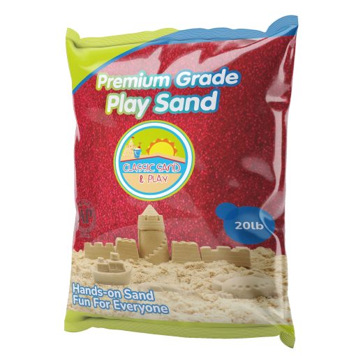 Arena de juego colorida Classic Sand and Play, bolsa de 20 lb, roja, natural y no toxica, diversion humeda y seca en interiores y exteriores, para uso en arenero, terapia y mesa, construccion, estimula las necesidades sensoriales