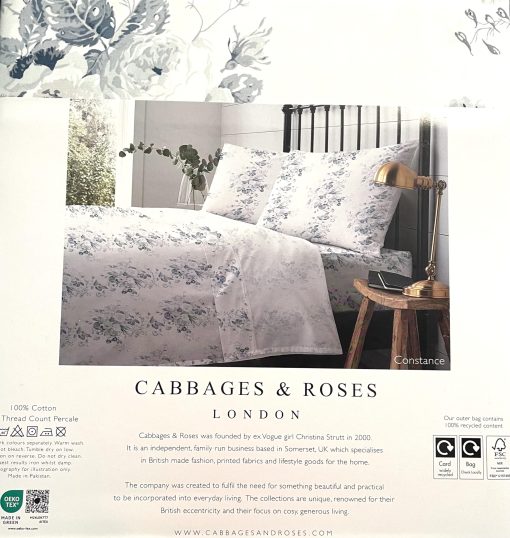 Juego de sabanas floral de 4 piezas Cabbages & Roses of London Home Percale Collection 100% algodon Percale crujiente y fresco, ligero y que absorbe la humedad (Constance, Queen (Estandar de EE.UU.)) Blanco - Imagen 4