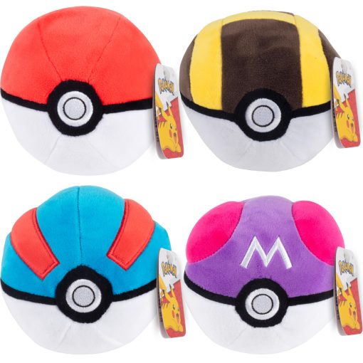 Pokemon 5" Peluche de Pok? Ball Pack de 4 - Pokeball, Great, Ultra, Master - Licencia Oficial - Juguetes de Peluche Suave con Fondo Ponderado - Accesorio de Halloween - Regalo para Ninos, Ninas, Fans