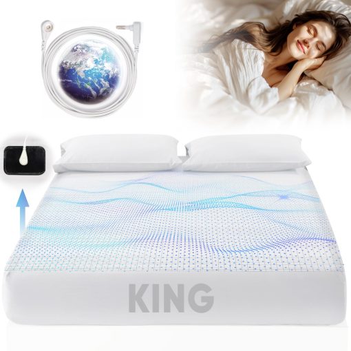 Sabanas de Conexion a Tierra Tamano King, 95% Algodon Organico + 5% Fibra de Plata Pura, Ropa de Cama Conectada a la Tierra (King - 77"x 80"x 13" Blanco) Sabana Ajustable Conectada a la Tierra