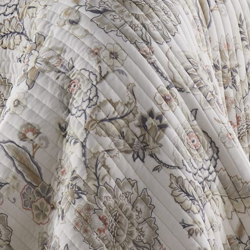 Juego de Colcha Levtex Home - Ophelia - Colcha y Dos Fundas Estandar - Floral - Gris Taupe Crema Rosa - Colcha (90x94 pulg.) y Fundas (20x26 pulg.) - Reversible - Rayon/Algodon - Imagen 8