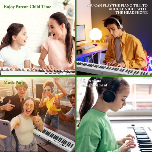Teclado de Piano Plegable de 88 Teclas FVEREY, Teclado Semipesado de Tamaño Completo, Piano Portatil de Viaje, Soporte MIDI Bluetooth Piano Electrico para Principiantes Adultos, Blanco - Imagen 7