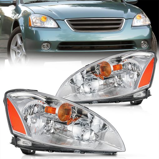 Ensamblaje de Faros Nilight Compatible con Nissan Altima 2002 2003 2004 Carcasa Cromada Reflector ambar Lente Clara Conjunto de Faros de Repuesto Lado del Conductor y del Pasajero, Garantia de 2 Anos