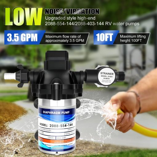 2088-554-144/2088-403-144 Bomba de Agua Dulce,12 VDC,3.5 Galones Por Minuto,45 Psi,Conexion 1/2MNPT,Bomba de Entrega de Agua para Uso en RV o Marina,Sin Ruido,?Incluye Filtros Desmontables! - Imagen 2