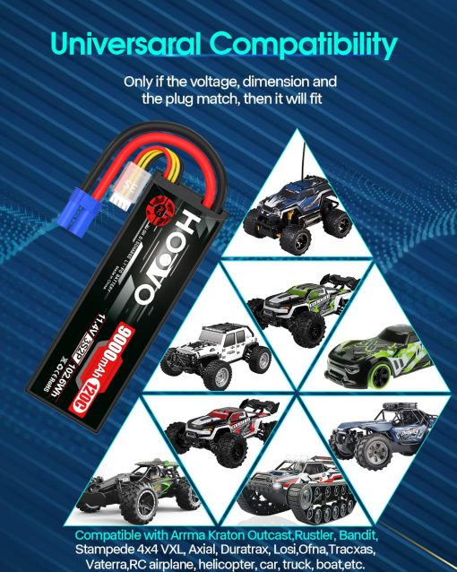 Bateria Lipo HOOVO 3S 11.4V 9000mAh 120C Bateria de Alto Voltaje Estuche Rigido Conector EC5 Compatible con Coches RC Barcos Camiones Buggies Drones Vehiculos RC Pack de 2 - Imagen 7