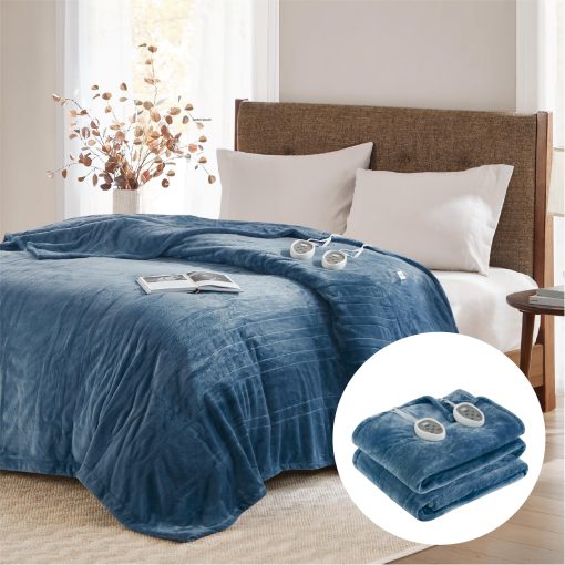 Manta Electrica de MicroPlush Avanzada Degrees of Comfort Tamano King con Control Dual, con Apagado Automatico, Mantas Termicas de Polar para Cama y Sala de Estar | Lavable en Lavadora | Certificado UL - King, Azul
