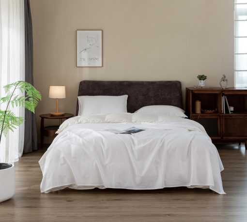 Juego de sabanas de lino EVERLY tamaño gemelo, 100% lino puro frances juego de sabanas de 3 piezas (1 sabana plana, 1 sabana ajustable, 1 funda de almohada) ideal para personas que duermen calientes, juego de ropa de cama natural a la piedra con bolsillos profundos - Blanco - Tamaño gemelo - Imagen 8