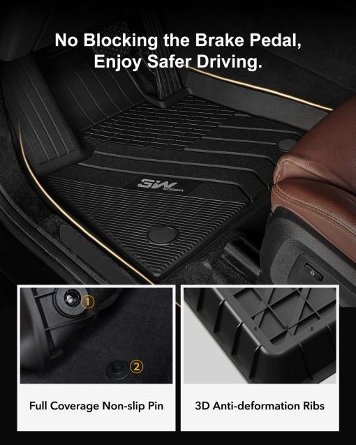 Tapetes para piso de 3W compatibles con BMW X5 2019-2024 2025, Alfombrillas a medida para todas las condiciones climaticas para BMW X5 40i 50i 45e M50iM 1ra y 2da Fila Juego completo de alfombrillas para automoviles Negro (Solo para 5 asientos de pasajeros) - Imagen 4
