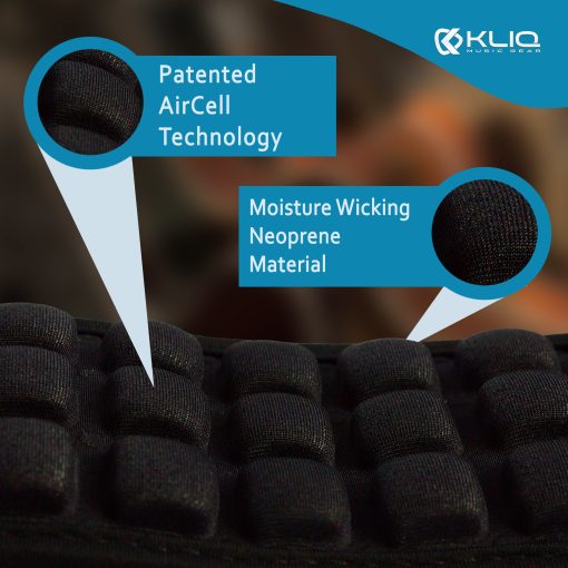 Correa para guitarra KLIQ AirCell, Larga, para bajo y guitarra electrica con almohadilla de neopreno de 3" de ancho y longitud ajustable de 49" a 61" (Larga), Negro - Imagen 4