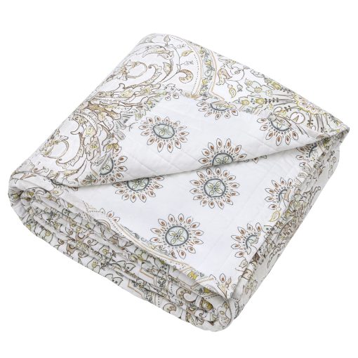 Juego de Colcha Levtex Home Villa Lugano Cosima - Colcha King (106x92) + Dos Fundas de Almohada King (26x20) - Medallon - Taupe, Verde, Amarillo y Blanco - Reversible - Tela de Algodon - Imagen 5