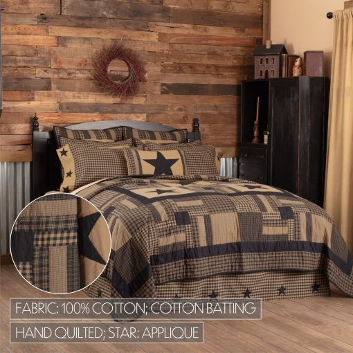 VHC Brands, Colcha de California King con Estrellas a Cuadros en Algodon y Parches Primitivos con 2 Fundas de Almohada - Imagen 3