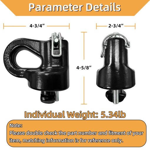 Anclajes de cadena de seguridad Gooseneck del sistema de puck, 30,000 lbs, para Select Silverado, Sierra 2500, 3500 HD, F-250, F-350, F-450, Compatible con Nissan Titan XD, Carbide Black, 2 PCS - Imagen 6