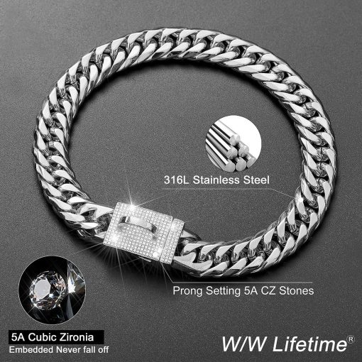 Collar de cadena para perros duradero W/W Lifetime con hebilla segura, enlace cubano plateado de 16 mm, resistente y a prueba de mordeduras para perros (14"(Adecuado para cuello de perro de 12" a 11.5")) - Imagen 5