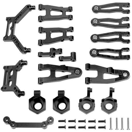 Brazos de suspension de metal ShareGoo, soporte de maza de direccion y ensamblaje de direccion y torres de choque compatibles con SG1603 SG1604 UD1601 UD1602 1/16 Piezas de actualizacion para coche RC (Negro)