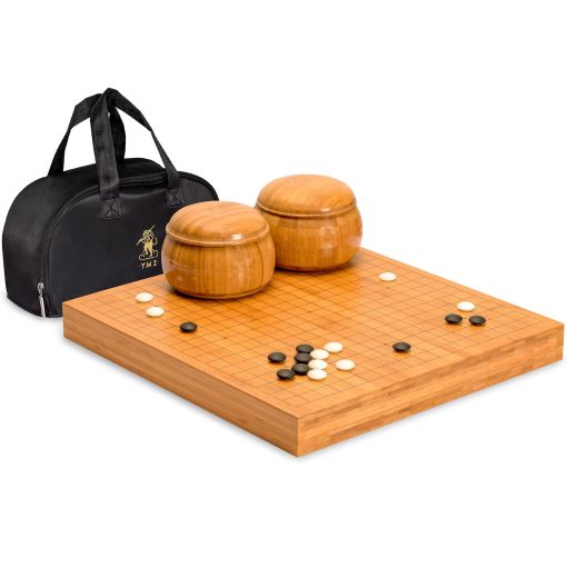 Set de Juego de Go de Bambu de Yellow Mountain Imports Reversible de 2 Pulgadas 19x19 / 13x13 con Piedras Doblemente Convexas de Yunzi de 9.2 mm y Cuencos de Bambu - Juego de Estrategia Clasico (Baduk/Weiqi)