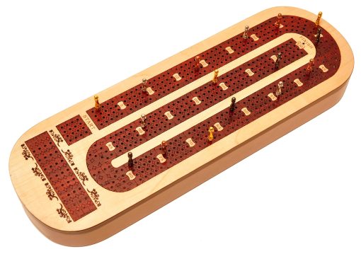 Tablero de Cribbage de Madera de 4 Pistas PALM ROYAL HANDICRAFTS Incrustado en Madera de Bloodwood y Maplewood con clavijas y cartas. Almacenamiento Disponible. Tablero de Cribbage de 4 Jugadores (15 x 5 Pulgadas) - Imagen 2
