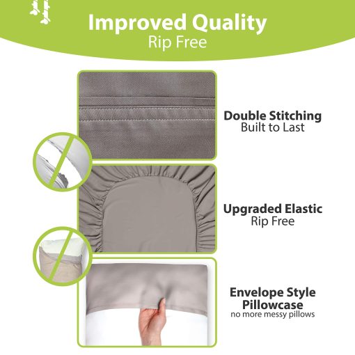 Juego de sabanas de la serie de lujo BAMPURE Queen - 100% Pura Viscosa derivada de las Sabanas de Bambu tamano Queen - Sabanas Queen Super Suaves Refrigerantes para los que duermen calientes - Bolsillo profundo de hasta 16'' Juego de Sabanas Queen (Gris Piedra) - Imagen 7