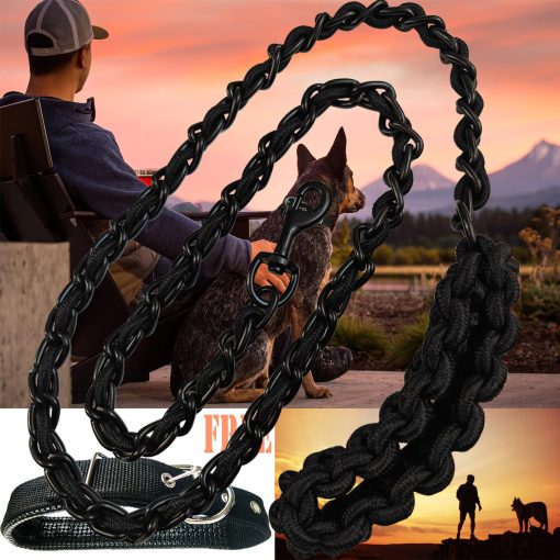 Correa Metalica para Perros con Collar de Entrenamiento Caminar Correas Pesadas Anti Mordida Cadena de Gancho para Perros Medianos y Grandes - Imagen 2