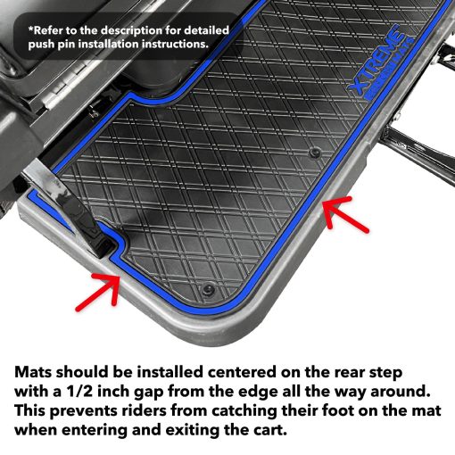 Tapete de Carro de Golf Xtreme Mats para Apoyapies Orientado hacia Atras y Kits de Asiento Trasero - Compatible con Genesis 150 / GTW Mach1 / MODZ Flip4 - Detalle en Azul - Imagen 7
