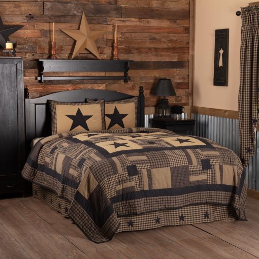 VHC Brands, Colcha de California King con Estrellas a Cuadros en Algodon y Parches Primitivos con 2 Fundas de Almohada