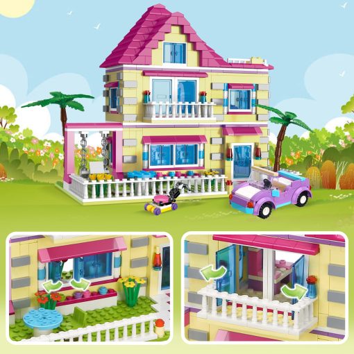 Juego de construccion de la casa de amigas BRICK STORY, 892 PCS Gran casa de villa de bloques de construccion, juego de juguete de modelo de la casa familiar de la ciudad con 4 mini personas y coche para niñas niños de 6 años en adelante - Imagen 3