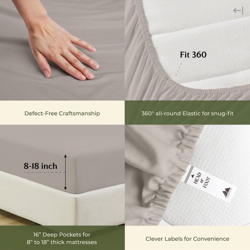 Juego de Sabanas de Lujo Mayfair Linen 100% Algodon Egipcio - 600 Hilos California King Size, Suave, Fresco, Sabanas de Cama de Lujo de Hotel con Fundas de Almohada, Se Ajusta a Colchon de hasta 18" - Taupe - Imagen 6