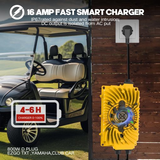 Cargador de Baterias para Carros de Golf de 48 Voltios con Enchufe Triangular 15 AMP 900W para EZGO TXT, Yamaha, Club Car - Imagen 2