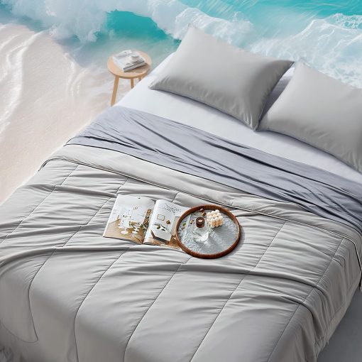 Juego de Edredon SLEEP ZONE Nanotex tamano King, 3 Piezas de Ropa de Cama Jersey Knit Reversible Sensacion Fresca, Suave y Transpirable con 2 Fundas de Almohada, 1 Edredon (Gris, 90"x106")