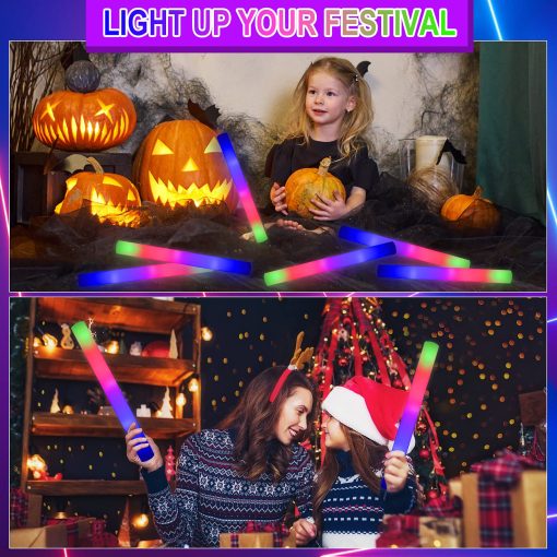 Paquete de 68 varitas luminosas de espuma, varitas luminosas para fiestas a granel con 3 modos de destello coloridos, suministros para fiestas en la oscuridad para recepciones de bodas, pistas de baile, fiestas de vacaciones, conciertos - Imagen 2
