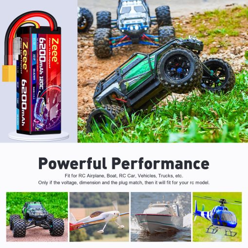 Bateria Lipo Zeee 3S 6200mAh 11.1V 120C Estuche Duro con Conector XT90 para Vehiculos a Escala 1/8 1/10 RC Coche Tanques Camiones Modelos de Carreras (2 Pack) - Imagen 5