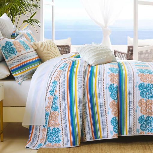 SahSahCasa Quilt Queen Size, Juego de Edredon Queen, Edredon 100% Algodon, Juego de Ropa de Cama Edredon Queen, Edredon Ligero Reversible para Verano para Ninos y Adultos, Blanco/Azul/Naranja - Imagen 3